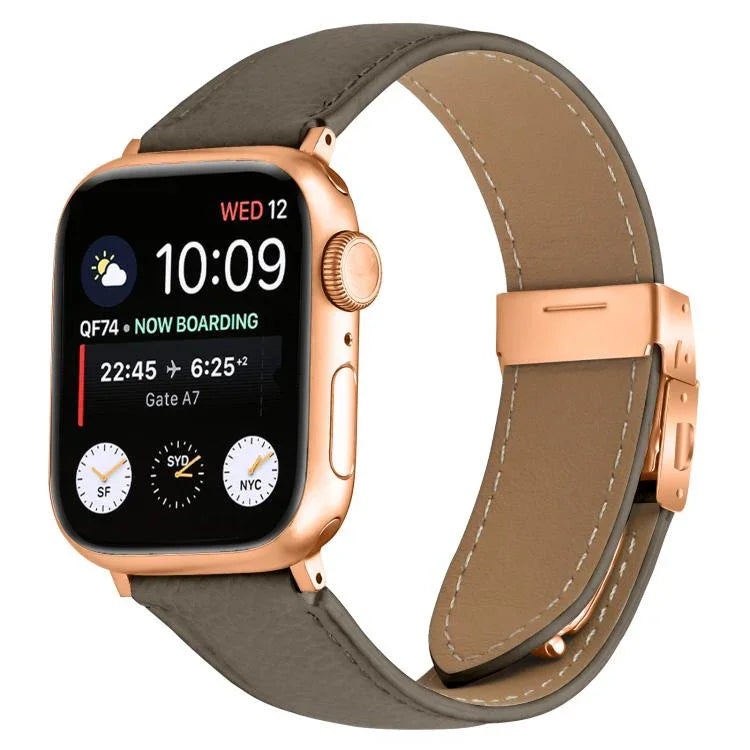 리치 텍스처 로즈 골드 터틀백 버클 가죽 시계줄, 애플 워치 46mm / 49mm / 45mm / 44mm용, 애플 워치 42mm / 41mm / 40mm / 38mm용