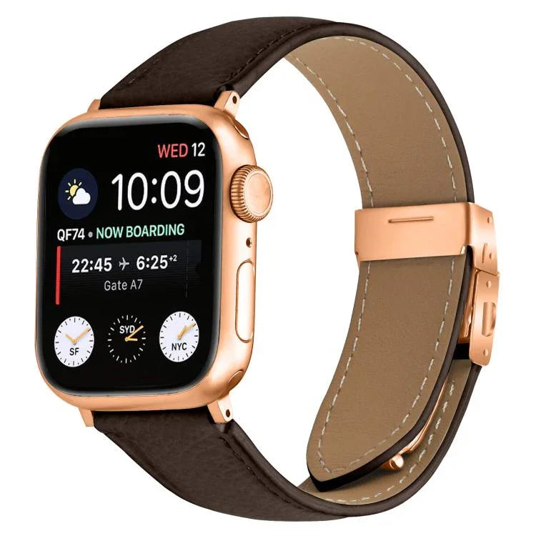 리치 텍스처 로즈 골드 터틀백 버클 가죽 시계줄, 애플 워치 46mm / 49mm / 45mm / 44mm용, 애플 워치 42mm / 41mm / 40mm / 38mm용
