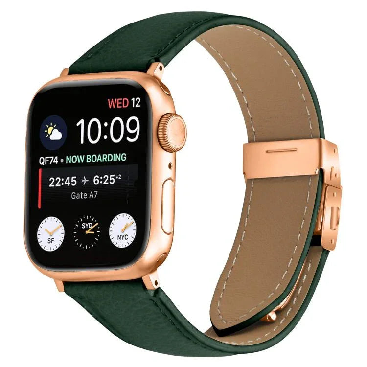 리치 텍스처 로즈 골드 터틀백 버클 가죽 시계줄, 애플 워치 46mm / 49mm / 45mm / 44mm용, 애플 워치 42mm / 41mm / 40mm / 38mm용