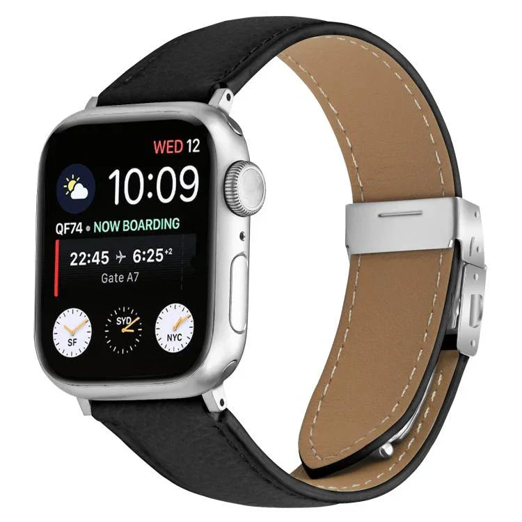 리치 텍스처 실버 터틀백 버클 가죽 시계줄, 애플 워치 46mm / 49mm / 45mm / 44mm용, 애플 워치 42mm / 41mm / 40mm / 38mm용