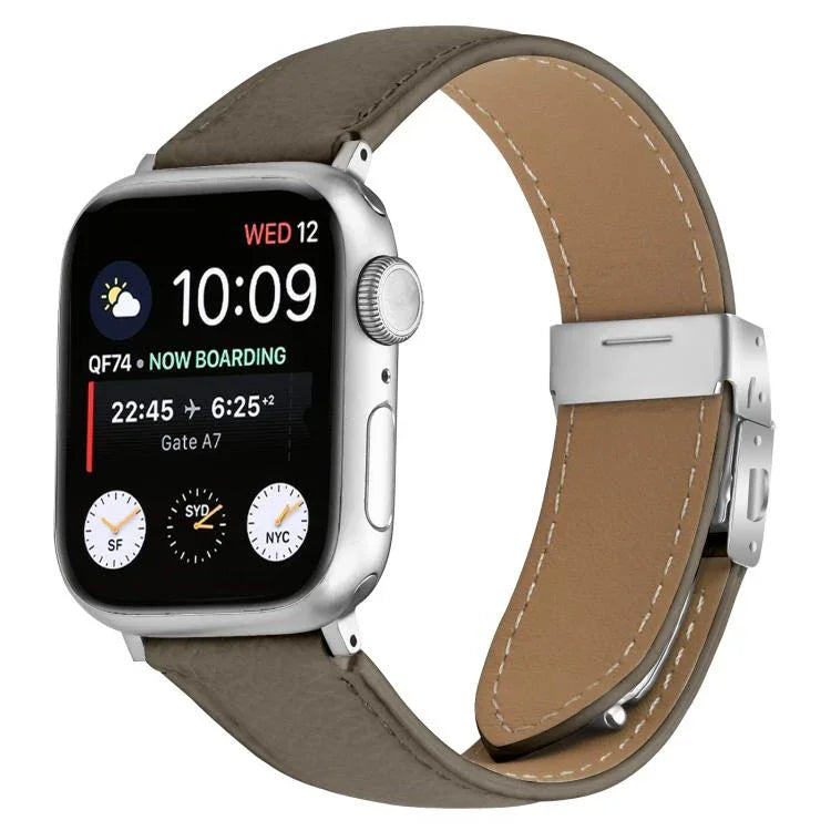 리치 텍스처 실버 터틀백 버클 가죽 시계줄, 애플 워치 46mm / 49mm / 45mm / 44mm용, 애플 워치 42mm / 41mm / 40mm / 38mm용
