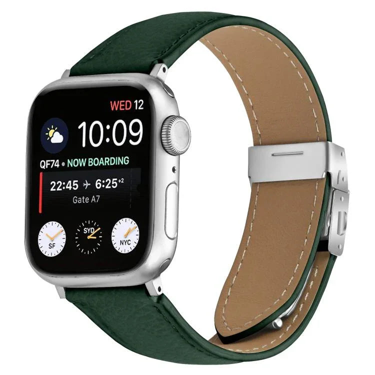 리치 텍스처 실버 터틀백 버클 가죽 시계줄, 애플 워치 46mm / 49mm / 45mm / 44mm용, 애플 워치 42mm / 41mm / 40mm / 38mm용