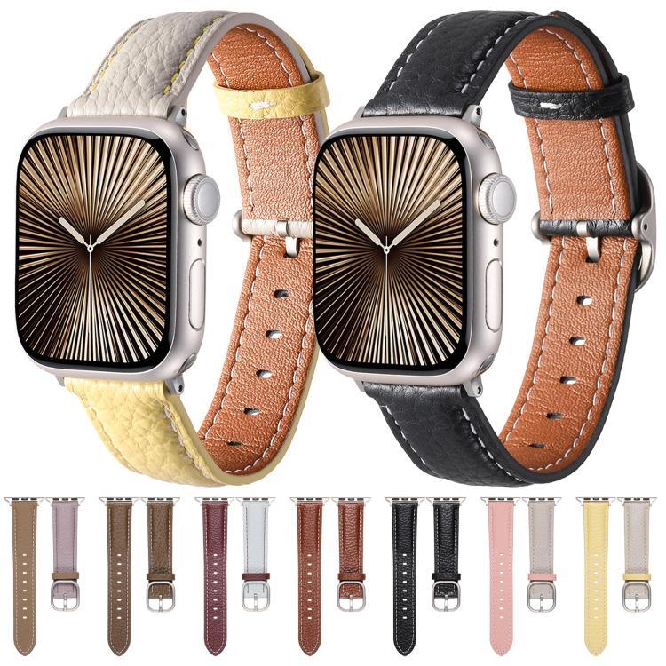 스퀘어 버클 리치 텍스처 천연 가죽 시계줄, 애플 워치 46mm / 49mm / 45mm / 44mm용, 애플 워치 42mm / 41mm / 40mm / 38mm용