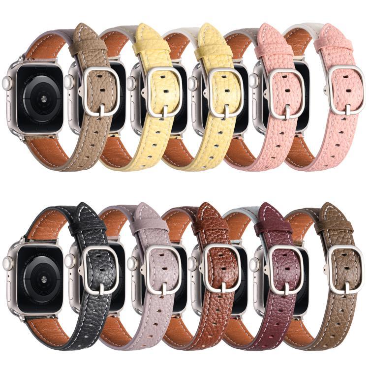 스퀘어 버클 리치 텍스처 천연 가죽 시계줄, 애플 워치 46mm / 49mm / 45mm / 44mm용, 애플 워치 42mm / 41mm / 40mm / 38mm용
