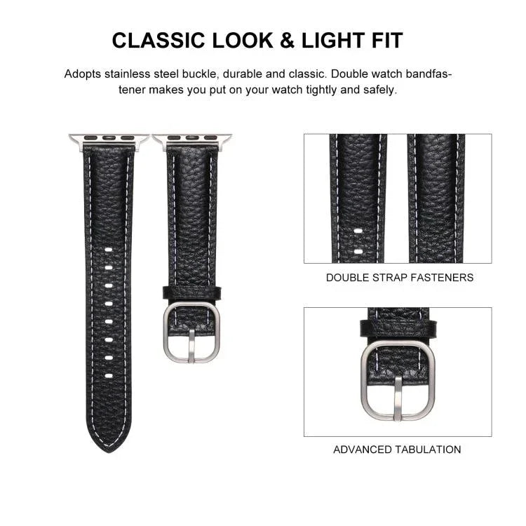 스퀘어 버클 리치 텍스처 천연 가죽 시계줄, 애플 워치 46mm / 49mm / 45mm / 44mm용, 애플 워치 42mm / 41mm / 40mm / 38mm용