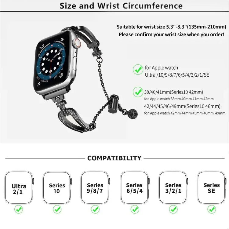 U자형 다이아몬드 팔찌 아연 합금 시계줄, 애플 워치 46mm / 49mm / 45mm / 44mm용, 애플 워치 42mm / 41mm / 40mm / 38mm용