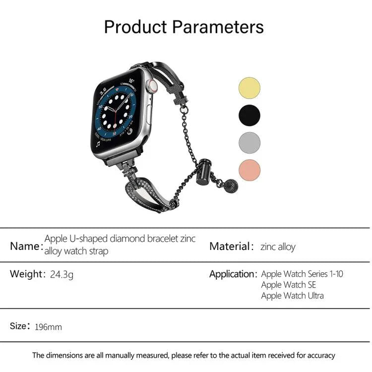 U자형 다이아몬드 팔찌 아연 합금 시계줄, 애플 워치 46mm / 49mm / 45mm / 44mm용, 애플 워치 42mm / 41mm / 40mm / 38mm용