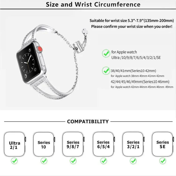 V자형 다이아몬드 아연 합금 시계줄, 애플 워치 46mm / 49mm / 45mm / 44mm용, 애플 워치 42mm / 41mm / 40mm / 38mm용