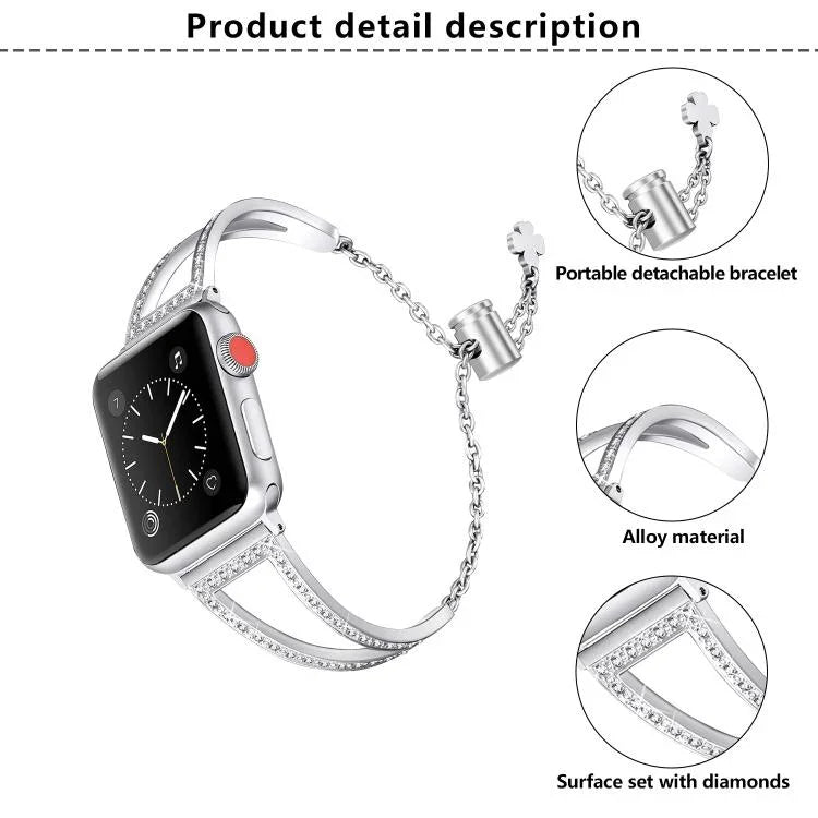V자형 다이아몬드 아연 합금 시계줄, 애플 워치 46mm / 49mm / 45mm / 44mm용, 애플 워치 42mm / 41mm / 40mm / 38mm용