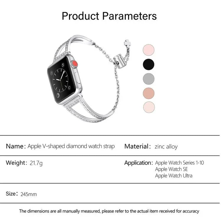V자형 다이아몬드 아연 합금 시계줄, 애플 워치 46mm / 49mm / 45mm / 44mm용, 애플 워치 42mm / 41mm / 40mm / 38mm용