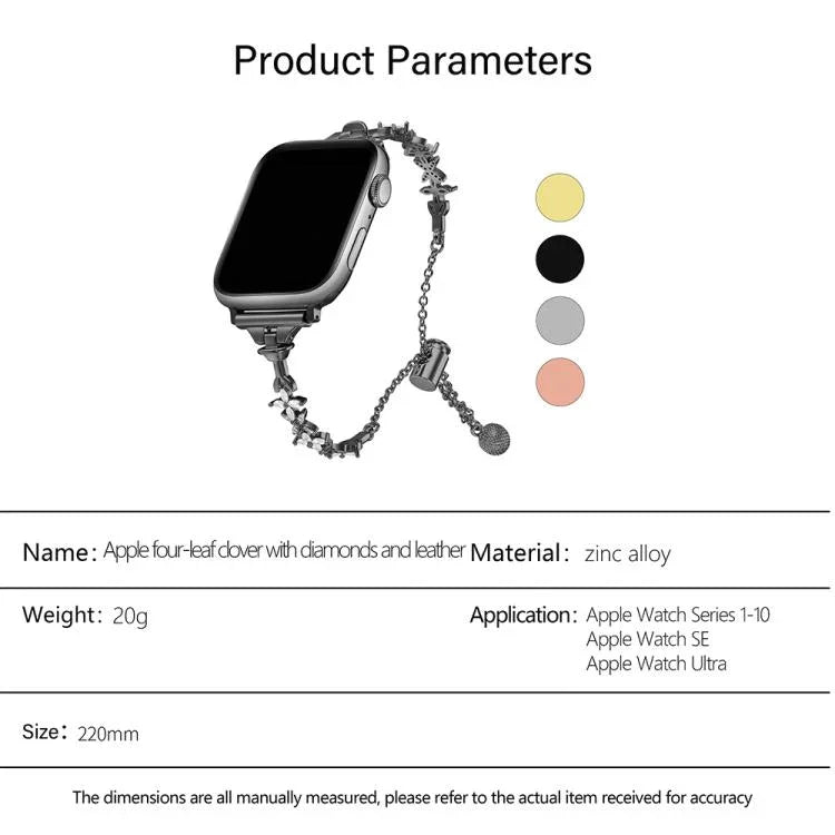 네잎 클로버 다이아몬드 아연 합금 시계줄, 애플 워치 46mm / 49mm / 45mm / 44mm용, 애플 워치 42mm / 41mm / 40mm / 38mm용