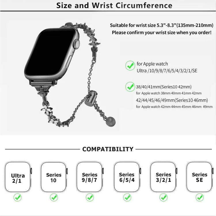 네잎 클로버 다이아몬드 아연 합금 시계줄, 애플 워치 46mm / 49mm / 45mm / 44mm용, 애플 워치 42mm / 41mm / 40mm / 38mm용