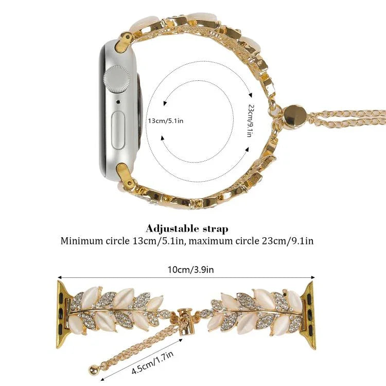 잎 모양 다이아몬드 박힌 합금 시계줄, 애플 워치 46mm / 49mm / 45mm / 44mm용, 애플 워치 42mm / 41mm / 40mm / 38mm용