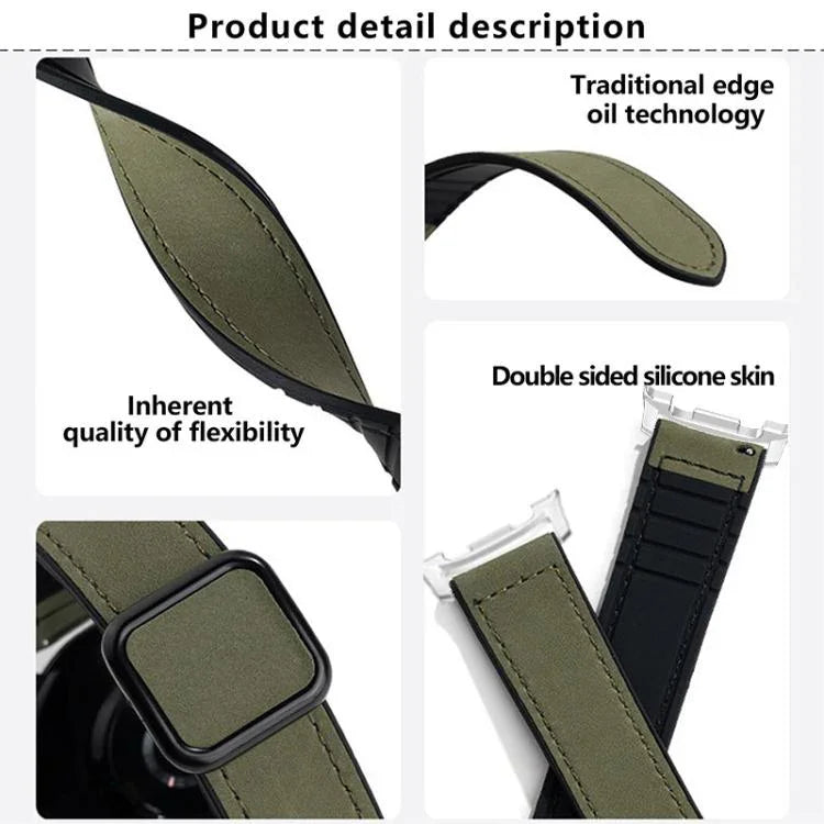 Square Magnetic Buckle Leather Skin Silicone Watch Band, For Samsung Galaxy Watch8 / Watch8 Classic