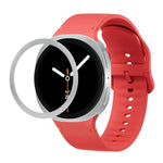 Rhombic Texture Bezel and Solid Color Stitched Silicone Watch Band, For Samsung Galaxy Watch8 44mm, For Samsung Galaxy Watch8 40mm