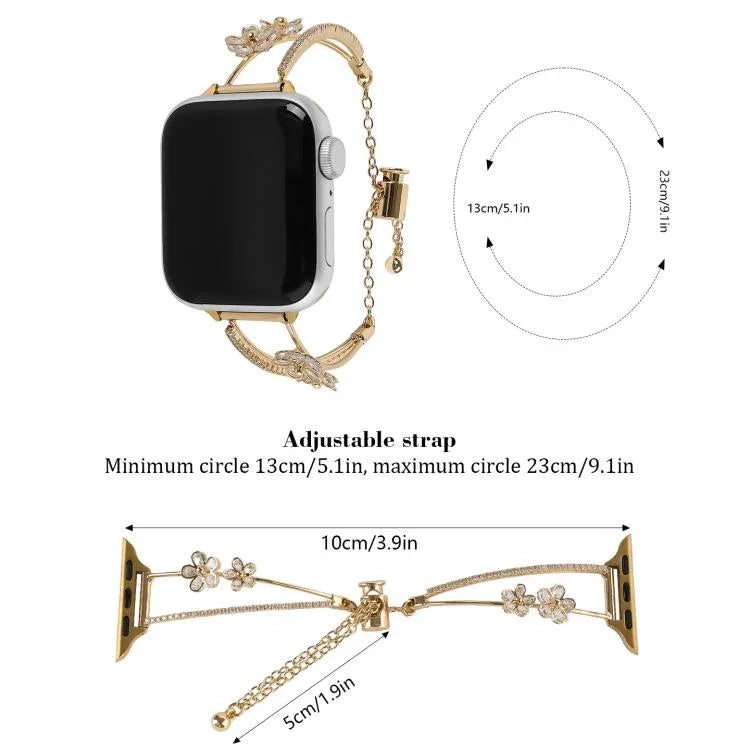 구리 인레이 지르콘 5잎 꽃 팔찌 시계줄, 애플 워치 46mm / 49mm / 45mm / 44mm용, 애플 워치 42mm / 41mm / 40mm / 38mm용