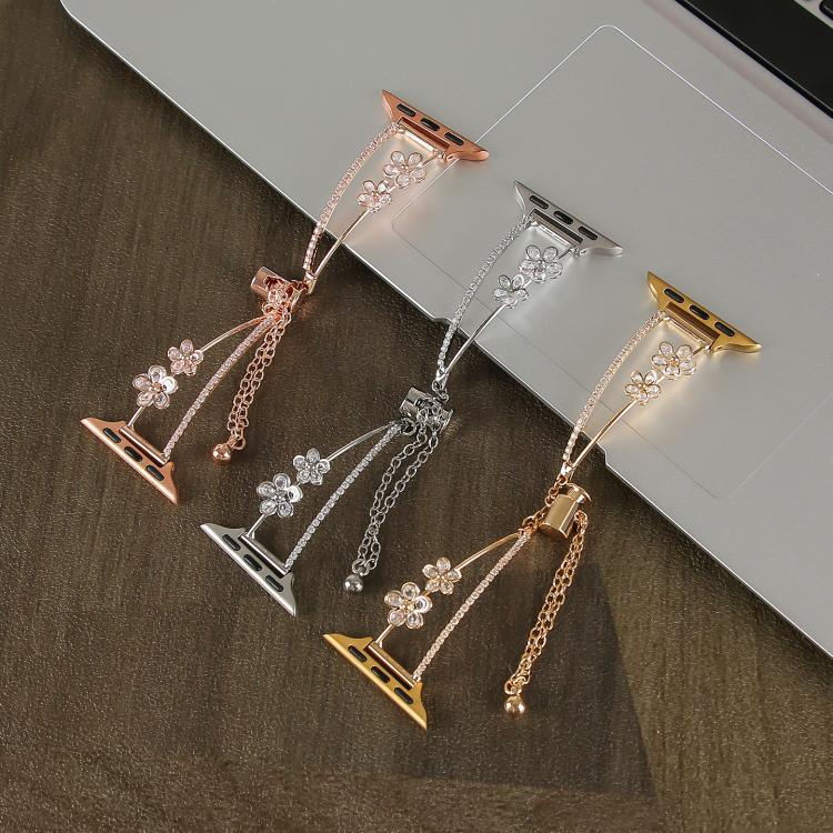 구리 인레이 지르콘 5잎 꽃 팔찌 시계줄, 애플 워치 46mm / 49mm / 45mm / 44mm용, 애플 워치 42mm / 41mm / 40mm / 38mm용