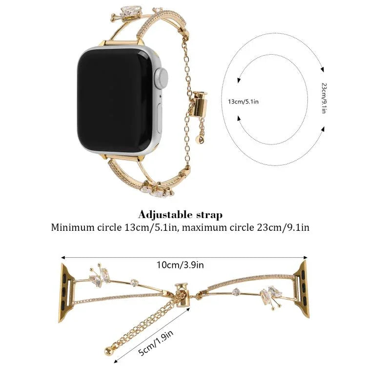 구리 인레이 나비 지르콘 팔찌 시계줄, 애플 워치 46mm / 49mm / 45mm / 44mm용, 애플 워치 42mm / 41mm / 40mm / 38mm용