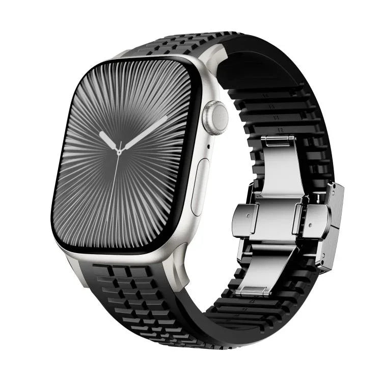 무늬가 있는 접이식 버클 실리콘 시계줄, Apple Watch 46mm / 49mm / 45mm / 44mm용