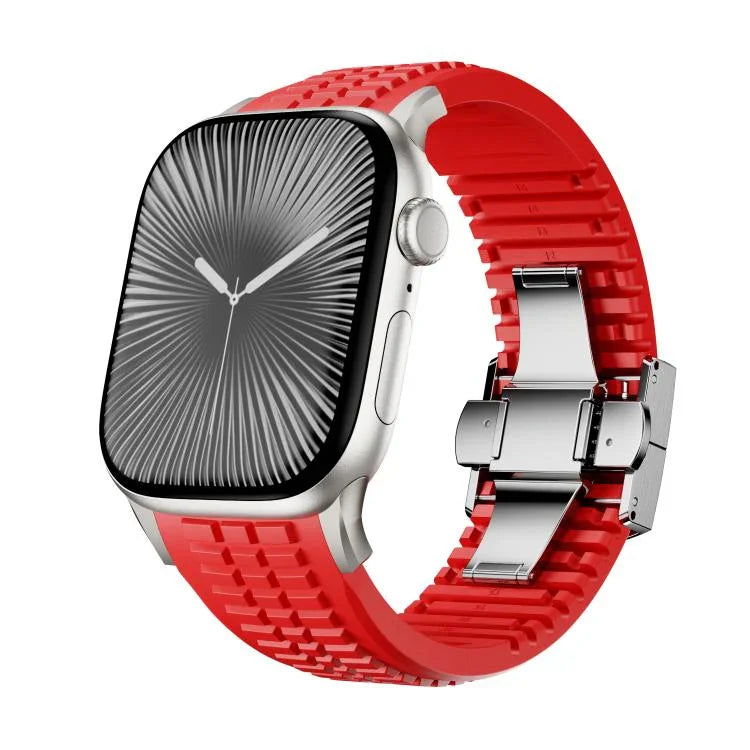 무늬가 있는 접이식 버클 실리콘 시계줄, Apple Watch 46mm / 49mm / 45mm / 44mm용