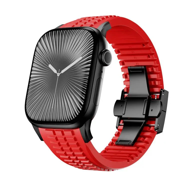 무늬가 있는 접이식 버클 실리콘 시계줄, Apple Watch 46mm / 49mm / 45mm / 44mm용