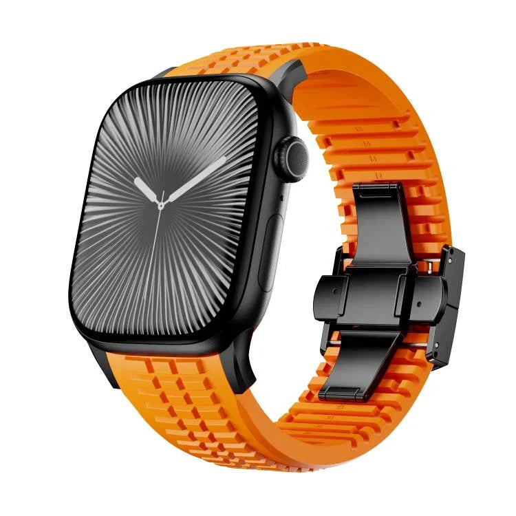무늬가 있는 접이식 버클 실리콘 시계줄, Apple Watch 46mm / 49mm / 45mm / 44mm용