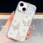 Diamond Glitter Pearl Butterfly Four-Corner Shockproof Phone Case, For iPhone 13