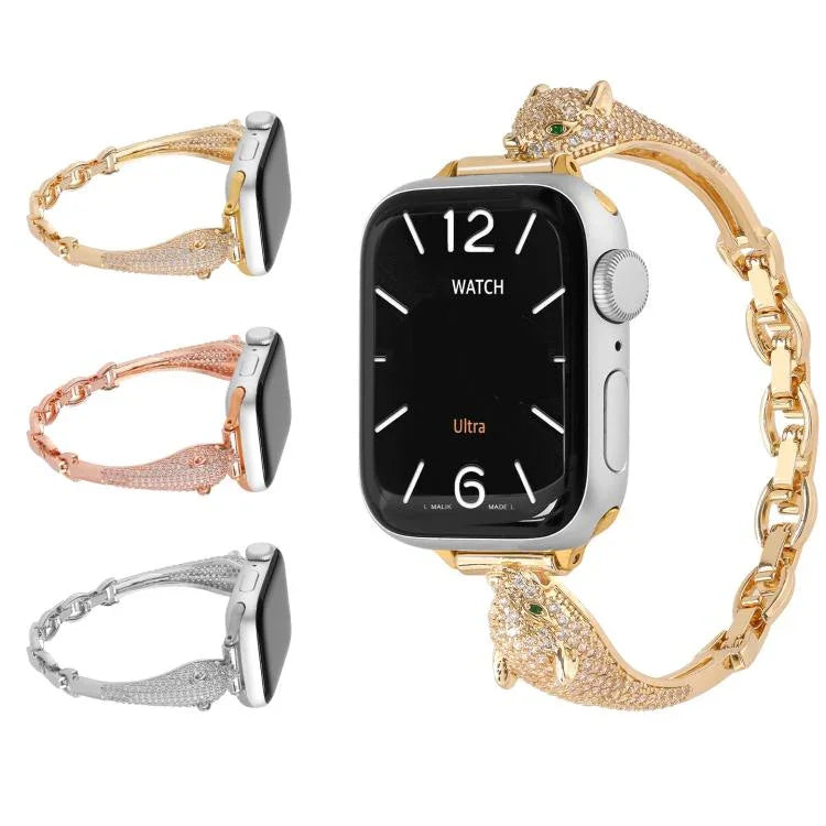 구리 인레이 지르콘 표범 머리 시계줄, 애플 워치 46mm / 49mm / 45mm / 44mm용, 애플 워치 42mm / 41mm / 40mm / 38mm용