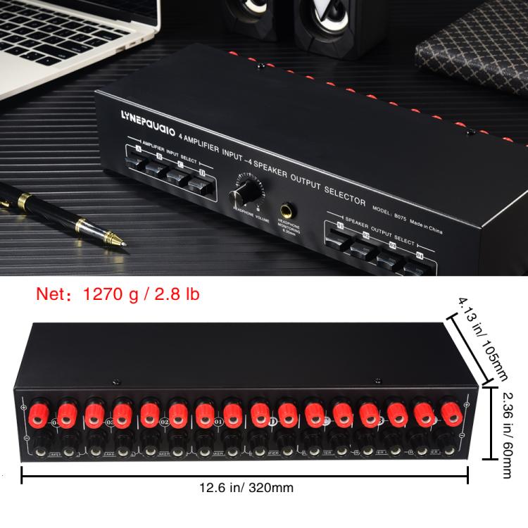 B075 4 입력 4 출력 파워 앰프 스피커 선택기 스위처, 채널당 300W 음질 무손실, B075