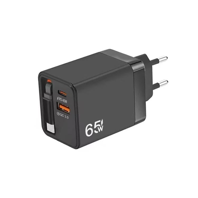 FC1 3-in-1 70cm 자동 감김 타입-C 케이블, PD3.0, QC3.0 USB 휴대폰 충전기, EU 플러그