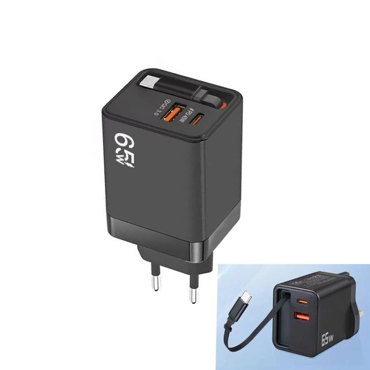 FC1 3-in-1 70cm 자동 감김 타입-C 케이블, PD3.0, QC3.0 USB 휴대폰 충전기, EU 플러그