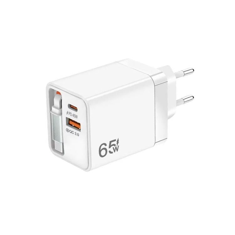 FC1 3-in-1 70cm 자동 감김 타입-C 케이블, PD3.0, QC3.0 USB 휴대폰 충전기, EU 플러그