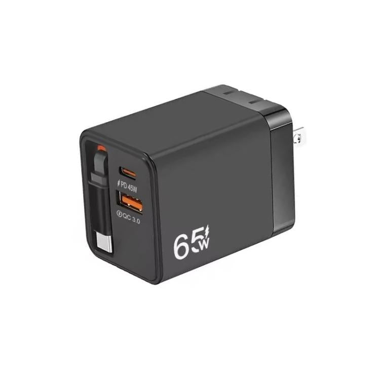 FC1 3-in-1 70cm 자동 감김 타입-C 케이블, PD3.0, QC3.0 USB 휴대폰 충전기, US 플러그