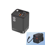 FC1 3-in-1 70cm 자동 감김 타입-C 케이블, PD3.0, QC3.0 USB 휴대폰 충전기, US 플러그