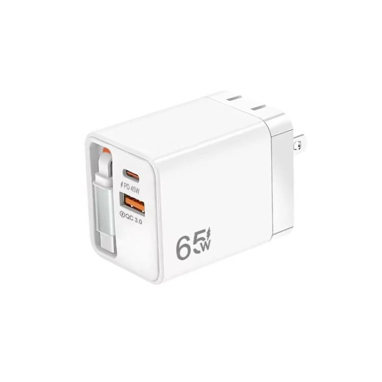 FC1 3-in-1 70cm 자동 감김 타입-C 케이블, PD3.0, QC3.0 USB 휴대폰 충전기, US 플러그