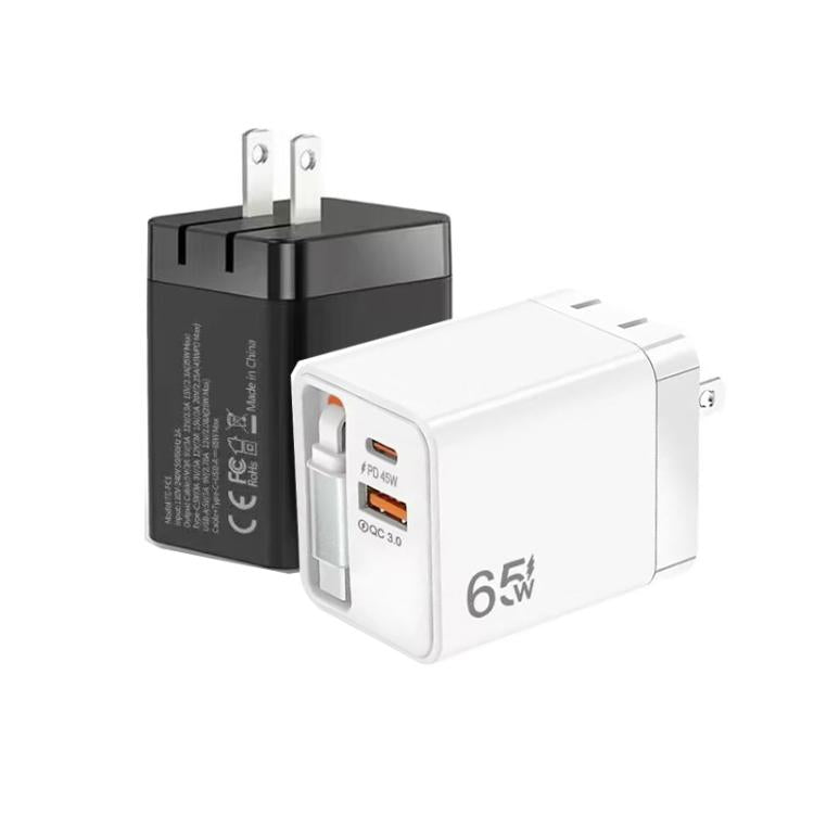 FC1 3-in-1 70cm 자동 감김 타입-C 케이블, PD3.0, QC3.0 USB 휴대폰 충전기, US 플러그