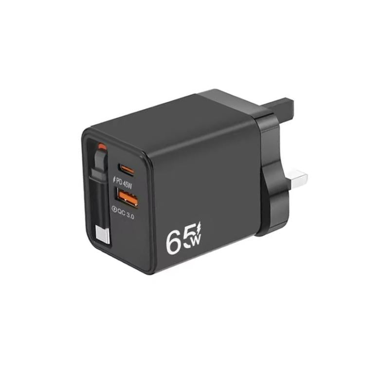 FC1 3-in-1 70cm 자동 감김 타입-C 케이블, PD3.0, QC3.0 USB 휴대폰 충전기, UK 플러그