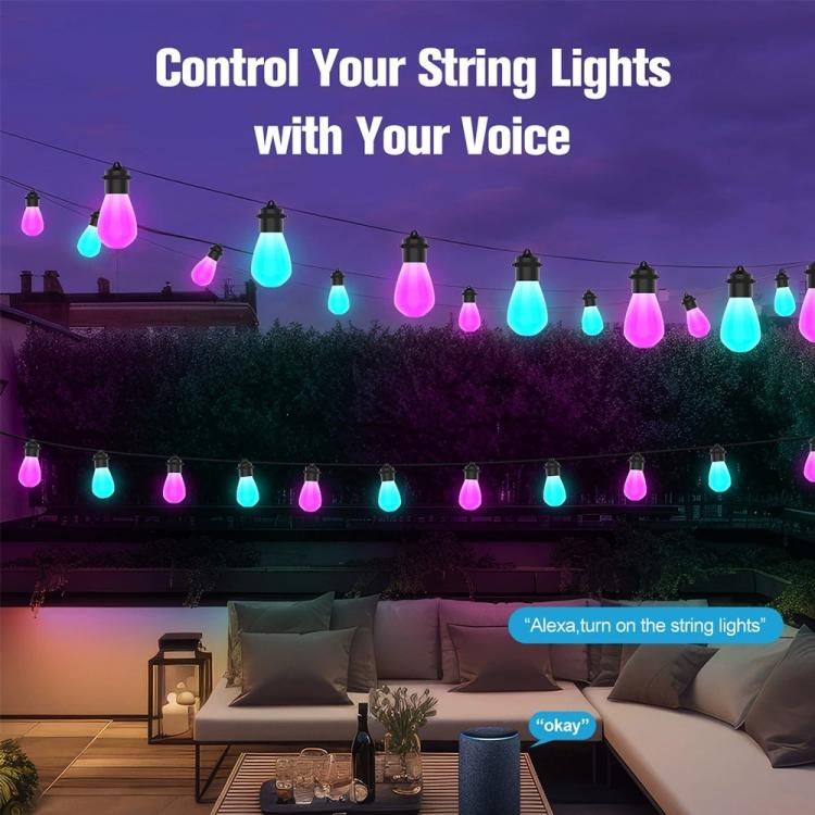 S14 RGBIC LED 앱 및 음성 제어 블루투스 스마트 야외 스트링 라이트 12M 20구
