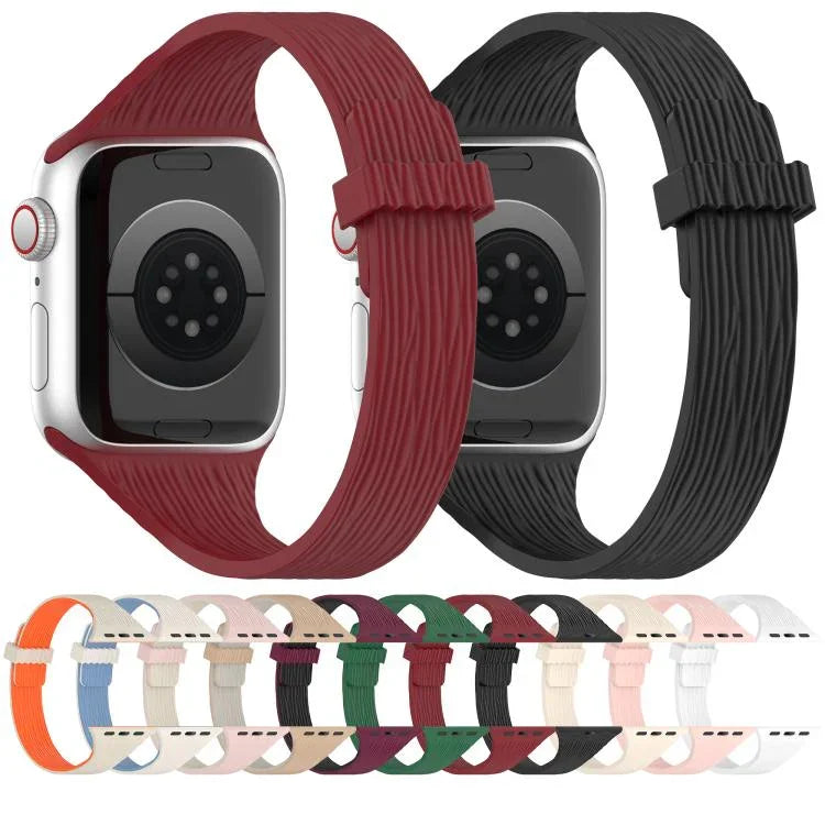 워터 우드 그레인 작은 허리 자석 실리콘 시계줄, 애플 워치 46mm / 49mm / 45mm / 44mm용, 애플 워치 42mm / 41mm / 40mm / 38mm용