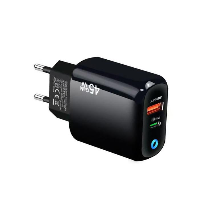 GaN 45W PD3.0 + QC3.0 완전 호환 프로토콜 노트북 / 태블릿용 충전기, EU 플러그, EU 플러그