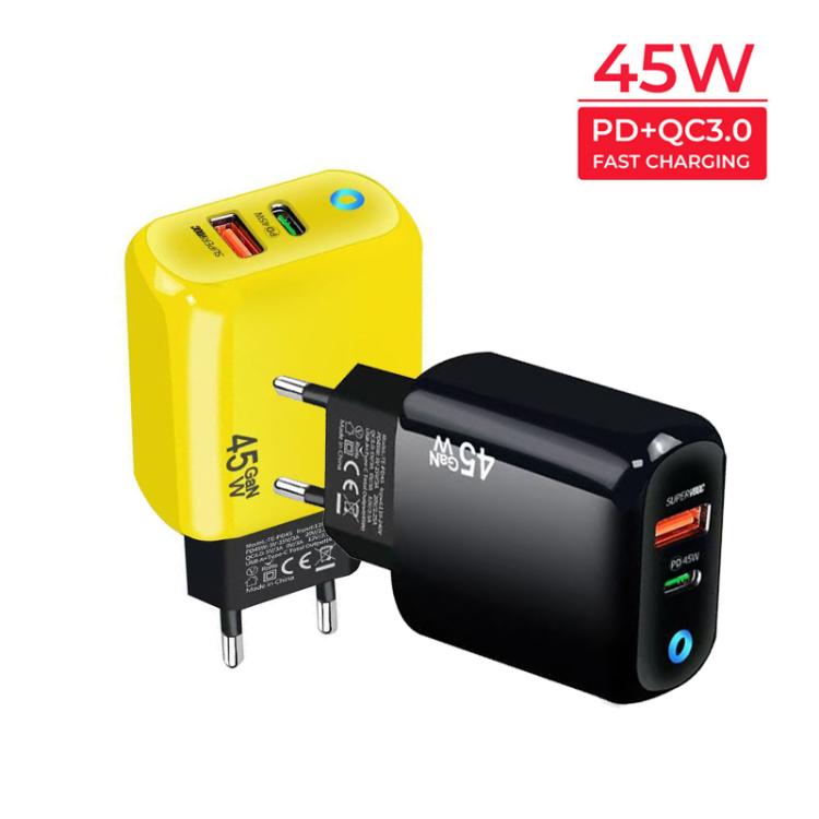 GaN 45W PD3.0 + QC3.0 완전 호환 프로토콜 노트북 / 태블릿용 충전기, EU 플러그, EU 플러그