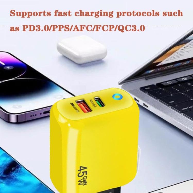 GaN 45W PD3.0 + QC3.0 완전 호환 프로토콜 노트북 / 태블릿용 충전기, EU 플러그, EU 플러그