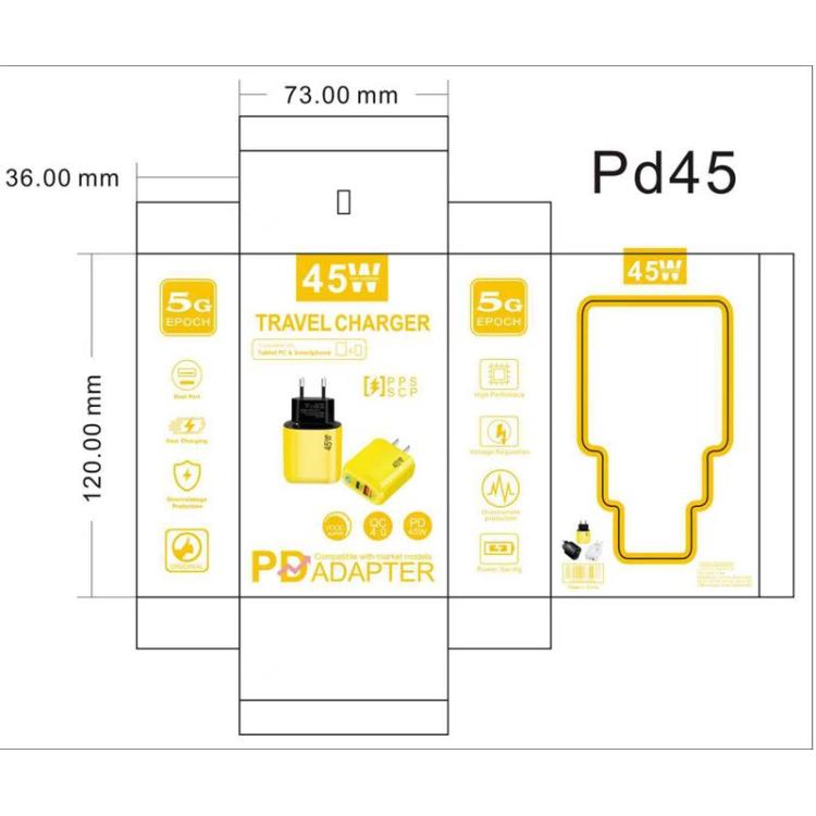 GaN 45W PD3.0 + QC3.0 완전 호환 프로토콜 노트북 / 태블릿용 충전기, EU 플러그, EU 플러그