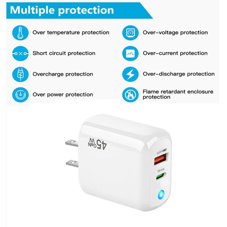 GaN 45W PD3.0 + QC3.0 완전 호환 프로토콜 노트북 / 태블릿용 충전기, 미국 플러그, 미국 플러그