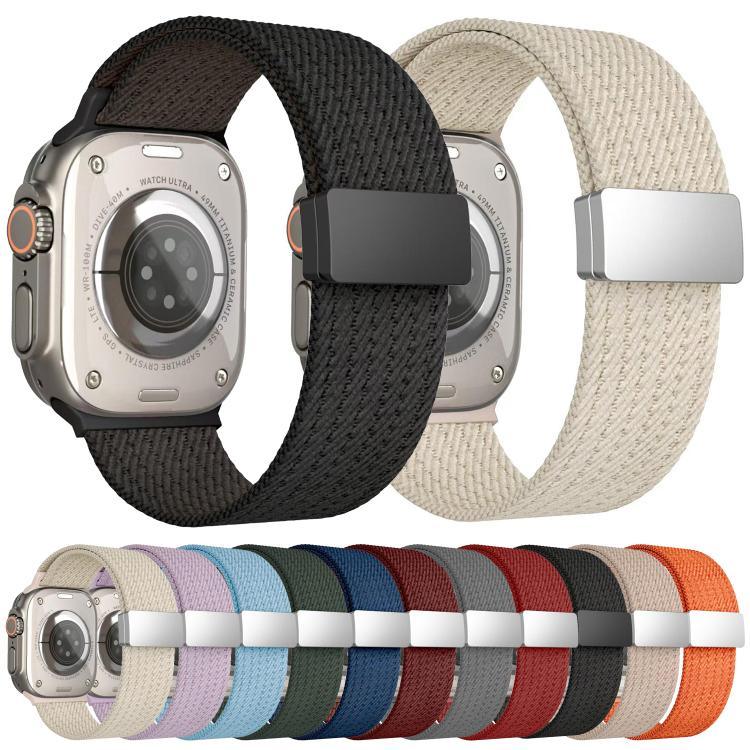 단색 자석 스냅 4가닥 탄성 나일론 시계줄, 애플 워치 46mm / 49mm / 45mm / 44mm용, 애플 워치 42mm / 41mm / 40mm / 38mm용