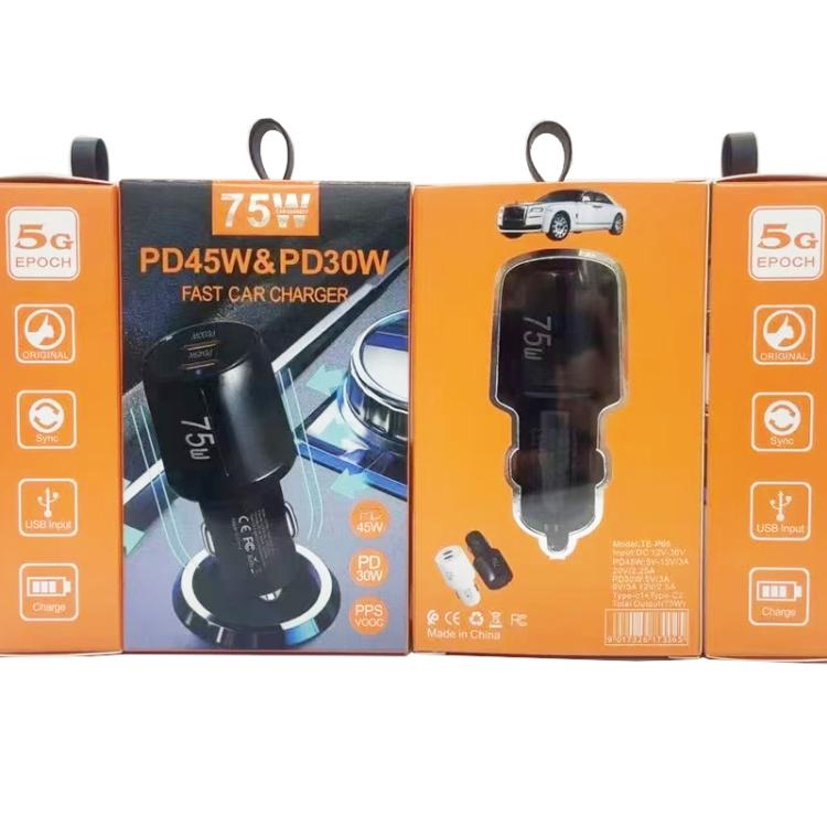 TE-P66 75W Type-C x 2 듀얼 포트 고속 충전 차량용 충전기, Type-C to Type-C / 8핀 데이터 케이블 포함, TE-P66 케이블 포함