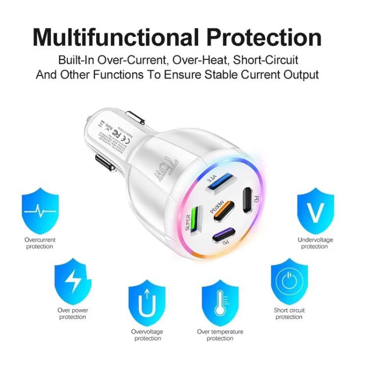 TE-P51 75W USB-C x 3 + USB x 2 멀티 포트 차량용 충전기, TE-P51