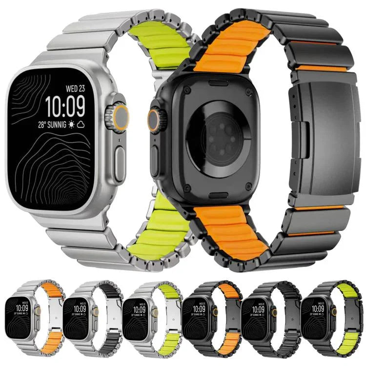 터틀 버클 투톤 티타늄 메탈 실리콘 시계 밴드, 애플 워치 46mm / 49mm / 45mm / 44mm용