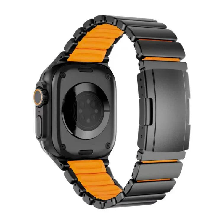 터틀 버클 투톤 티타늄 메탈 실리콘 시계 밴드, 애플 워치 46mm / 49mm / 45mm / 44mm용