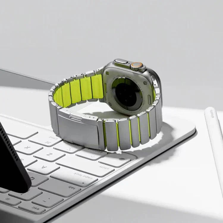 터틀 버클 투톤 티타늄 메탈 실리콘 시계 밴드, 애플 워치 46mm / 49mm / 45mm / 44mm용